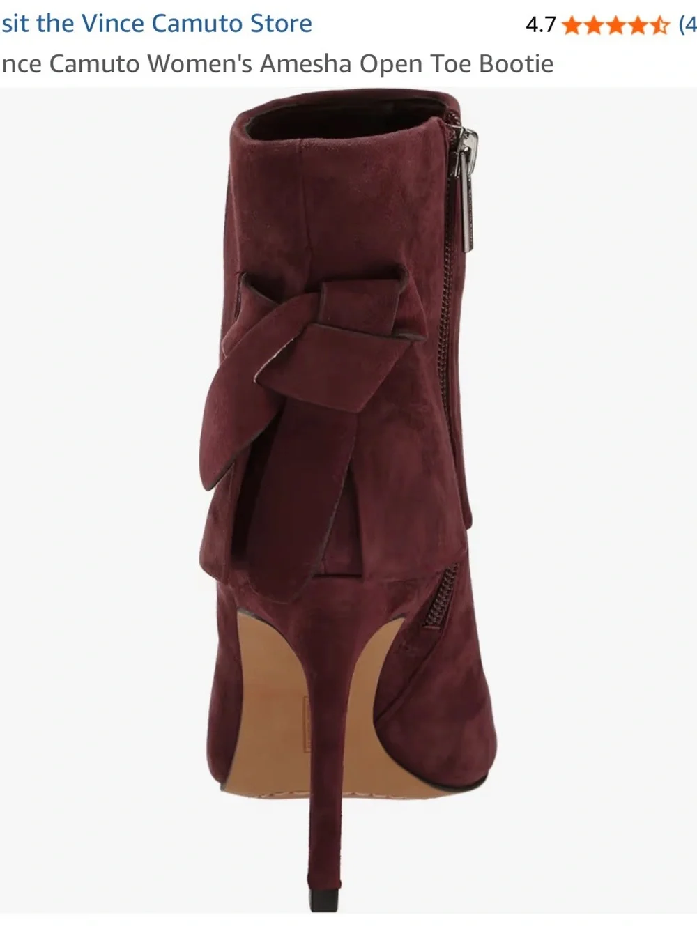 Vince Camuto Amesha Open-Toe Suede Maroon Women’s Ankle Booties with Bow Detail